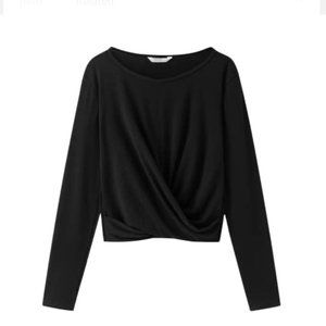 Women's Long Sleeve Round Neck Front Twist Tunic Top